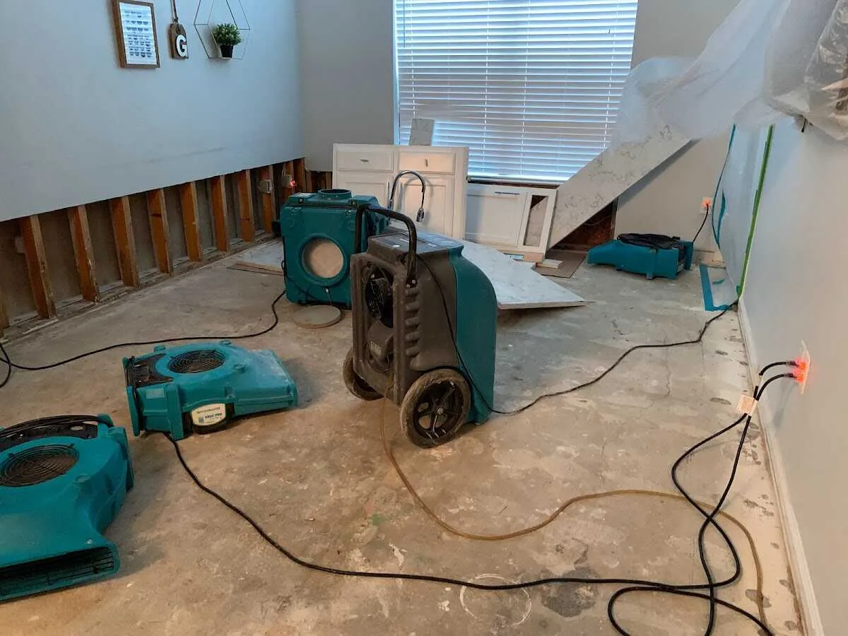Dehumidifier in flood-cut room for Water Damage Restoration in Rahway
